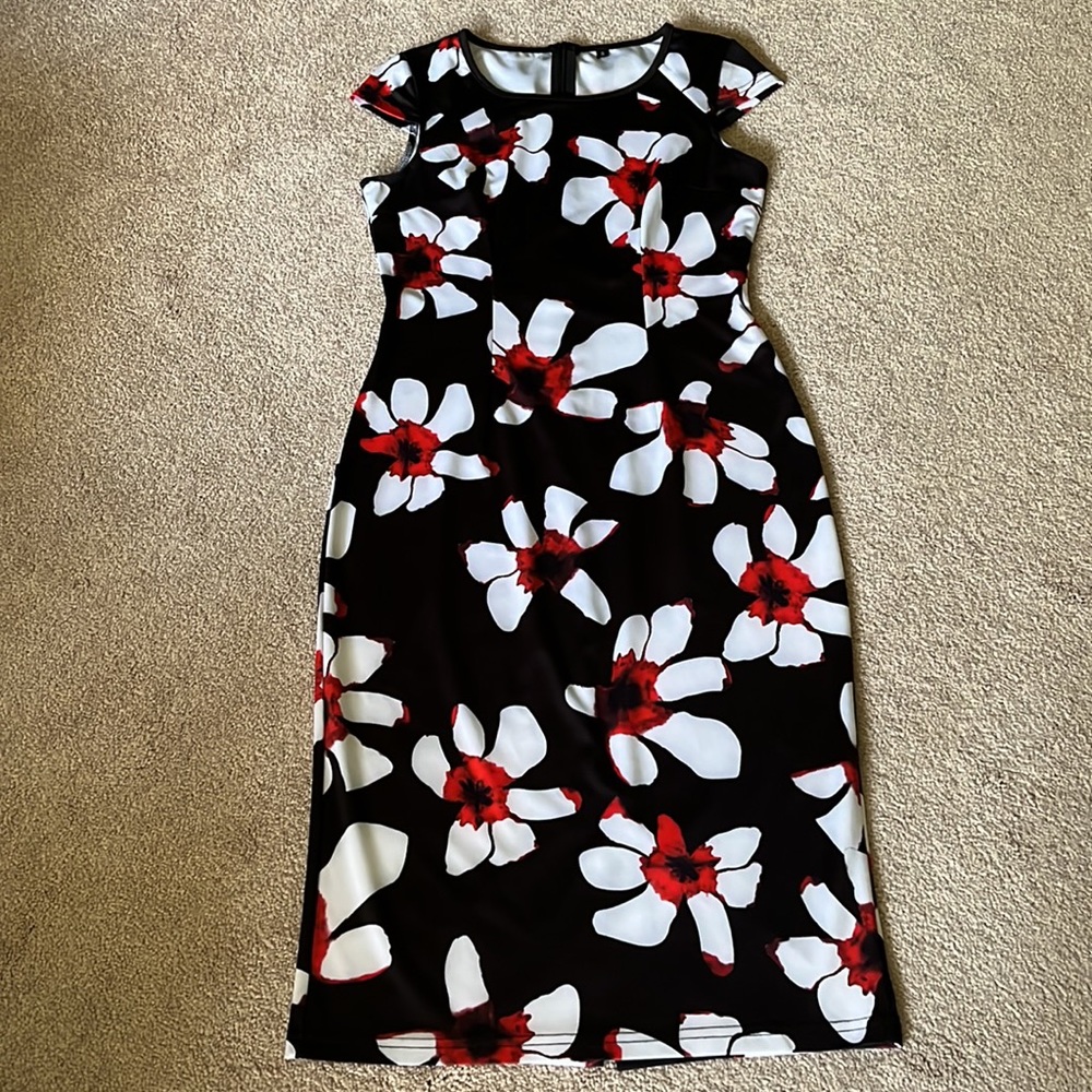 Red and white floral dress